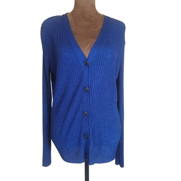 rag & bone Sweaters - Rag & Bone Women's Blue Metallic Cardigan Sweater Size L Lightweight Knit
